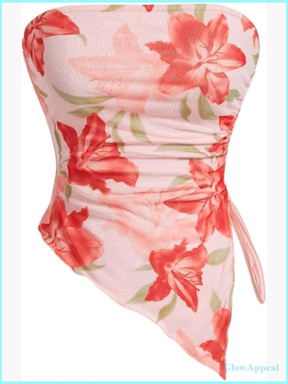 Floral Mesh Tube Top Asymmetrical Hem Bandeau Crop Top